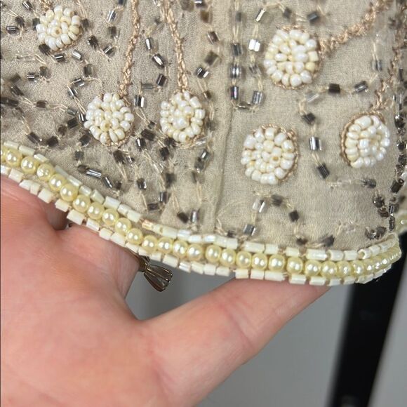 Papell Boutique Cream and Gold Embellished Crop Tank Top - Picture 7 of 8